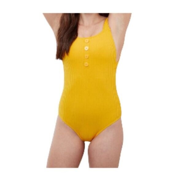 Profile by Gottex Ribbed Button One-Piece Swimsuit Yellow 44 (12) NWT - Picture 4 of 5